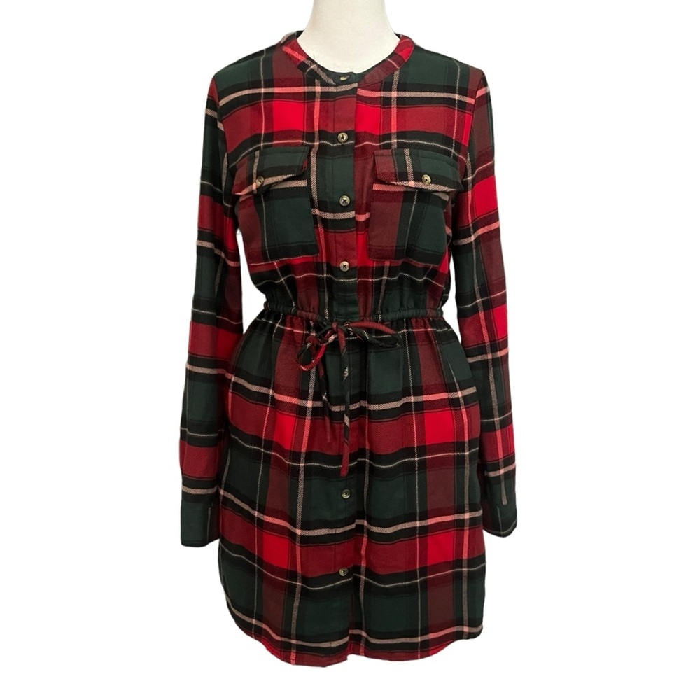 Copper Key Red and Green Plaid Shirt Dress
